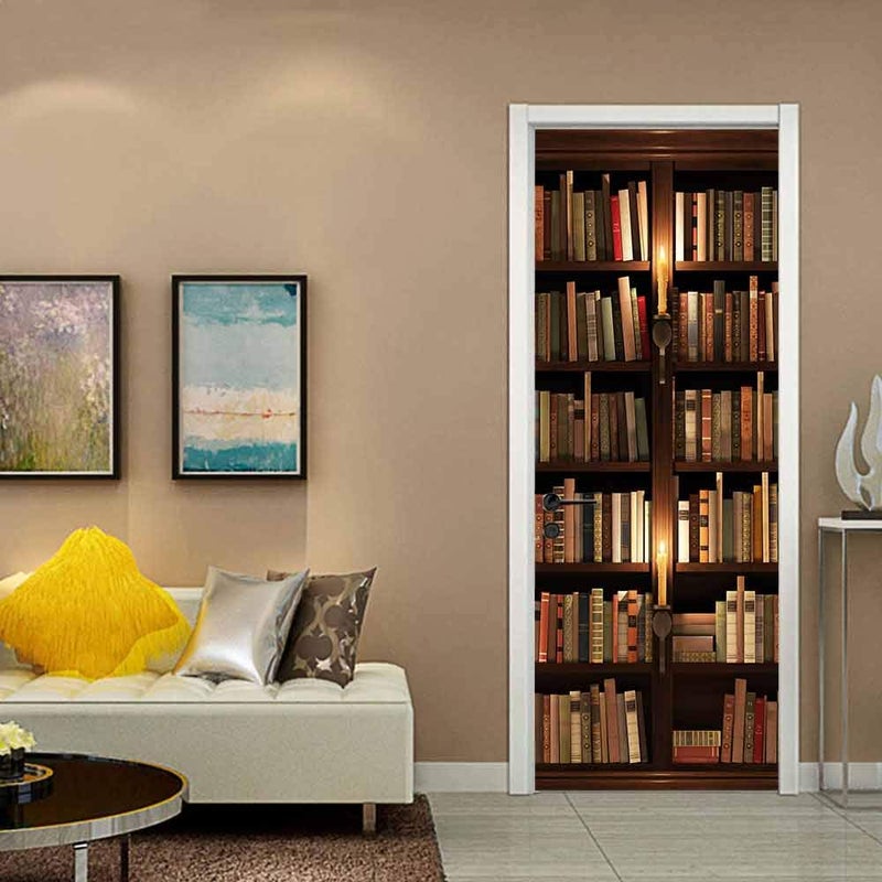 COLORSPRING 3D Book Shelf Door Stickers Decal Peel and Stick, Door Mural Covers Removable Wallpaper for Home DÃ©cor (MT-158) - Image 1